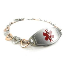 Stainless Steel Medical Engrave ID Bracelet Rose Gold  Silver Heart Chain 8.5in
