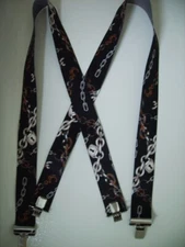 Men's Suspenders, X Style 1-1/2"-2" Rusted Chains, Clips, Loop Snaps, USA Made