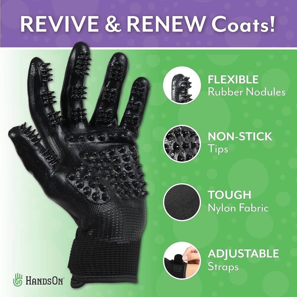 Gants De Toilettage H HandsOn Pour Chevaux, Chiens, Chats - Taille S - Noir - Neuf