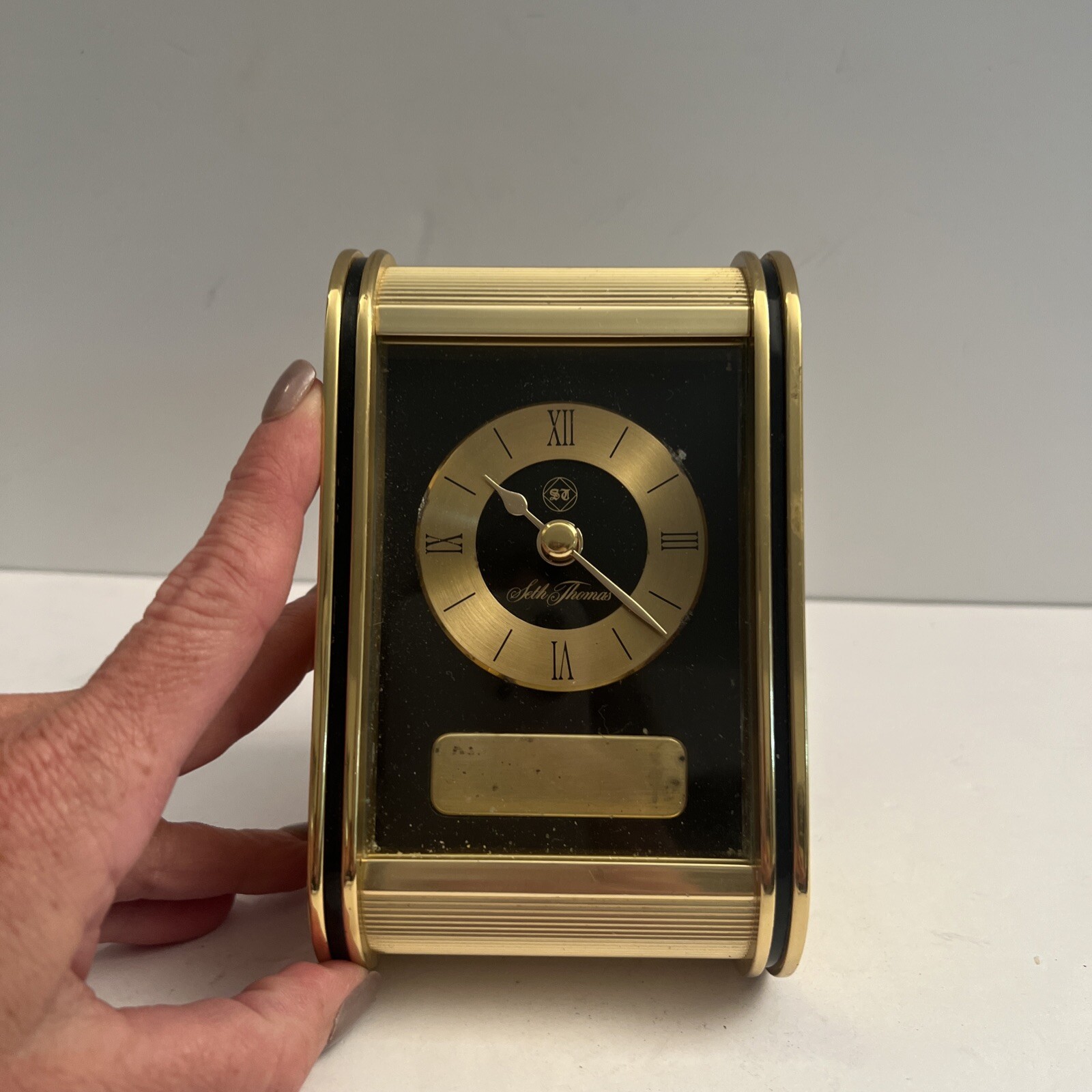 RARE Vintage 1980's Seth Thomas Heavy Brass Quartz Desk Clock Working!