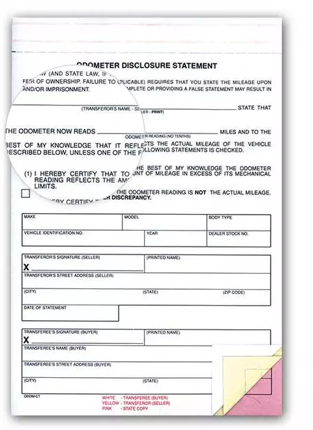Odometer disclosure sale statement form