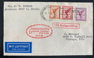 1930 Berlin Germany Catapult Airmail Cover SS Bremen To Chicago IL USA B