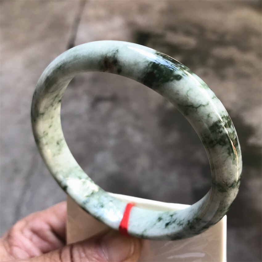 63mm Natural Green Jadeite Jade Bracelets Burma Emerald Jade Bracelet