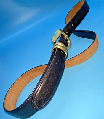 Laura Ashley Genuine Black Leather Belt Brass Buckle 5 Hole  display picture 3