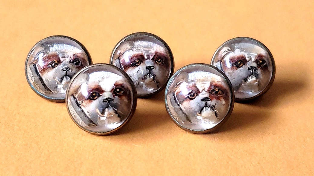 Antique Bulldog Button Essex Crystal Type Intaglio Glass Waistcoat