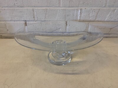 Vintage Steuben Crystal Art Glass Scroll Pedestal Centerpiece Bowl Signed