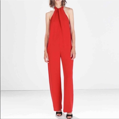 Zara Halter Neck Wide Leg Red Jumpsuit Open Back Blogger Favorite Size XS |  eBay