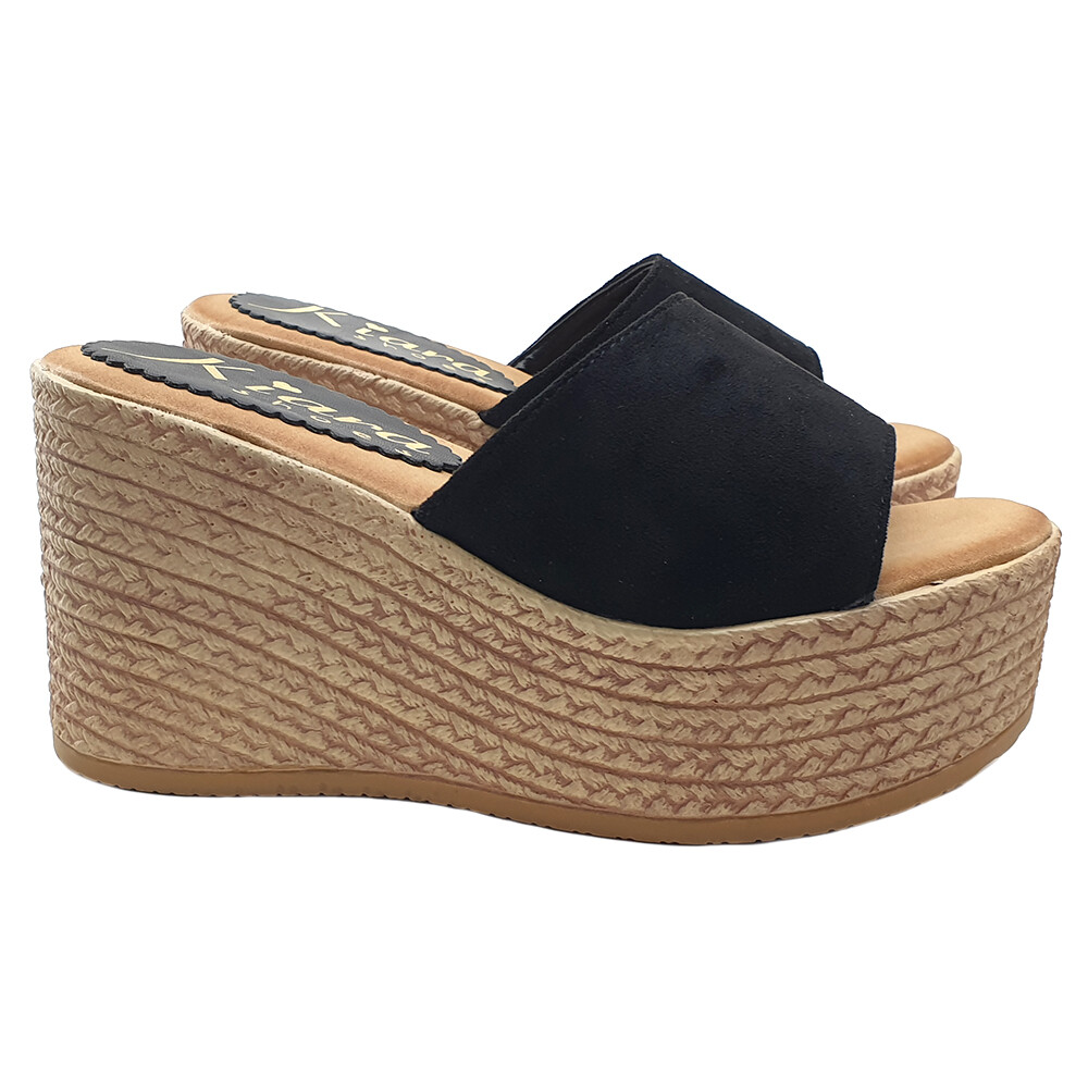 Sandals with synthetic suede band Black/Red wedge COMFORTABLE HEEL 9 - KCZ14-image