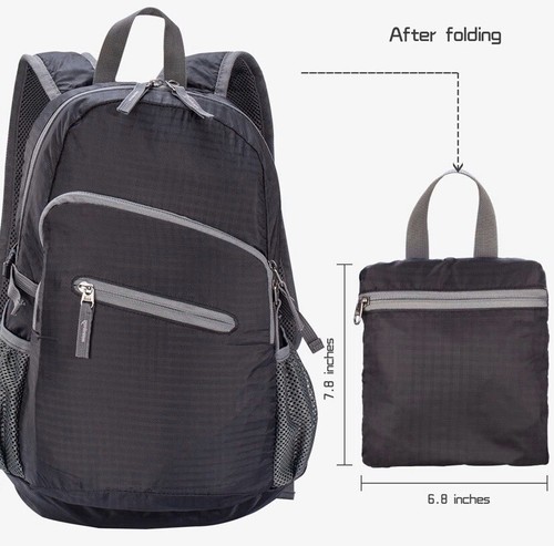 Lightweight 8oz Hiking Foldable Backpack Fold UP Back Pack Water Resistant Black - Picture 7 of 8