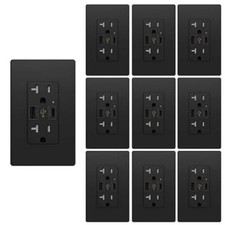 10 Pack Outlet With USB C A, 4.8A Receptacle 15 Amp,Wall Socket Plate Black