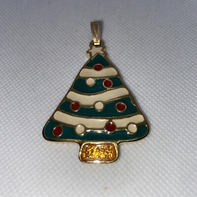 Vintage Wallace Silversmiths Christmas Tree Pendant Enamel Goldtone