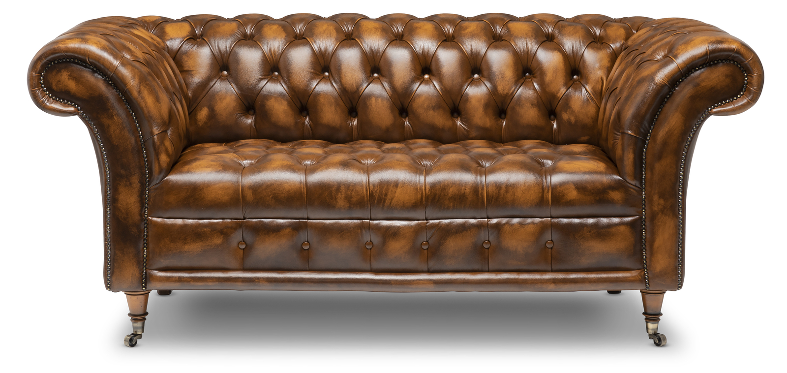 Chesterfield Two Seater Belmont Sofa Real Antique Tan Leather with ...