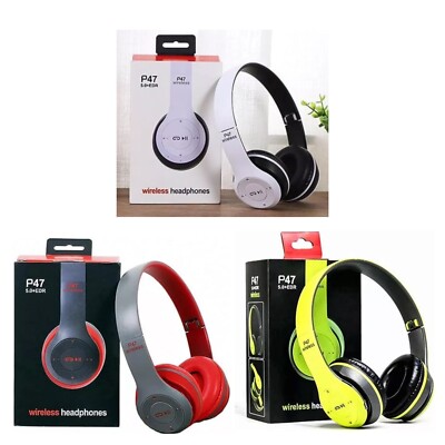 P47 Wireless Bluetooth Headphones 5.0+EDR Over Ear Headset Deep Bass Mic TF Card
