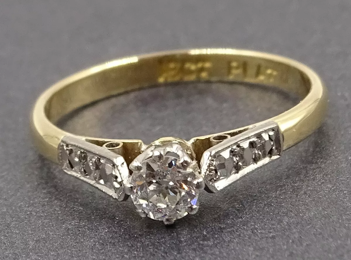 Vintage Diamond Womens Ring Wedder Engagement Ring 18ct Yellow Gold Platinum