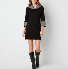 Jessica Howard Womens 3/4 Sleeve Geometric Sweater Dress , Black Sz Small