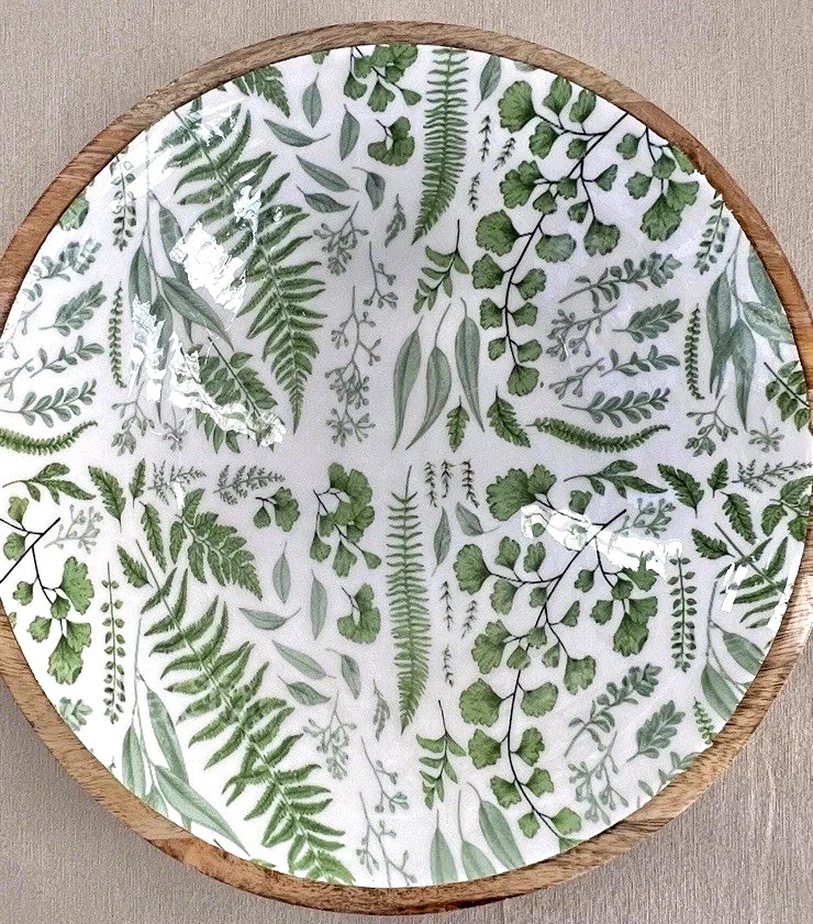 Handmade Wooden Salad Bowl - Sherwood Forest Design New York 15.25" with Ferns - Image 3 of 3