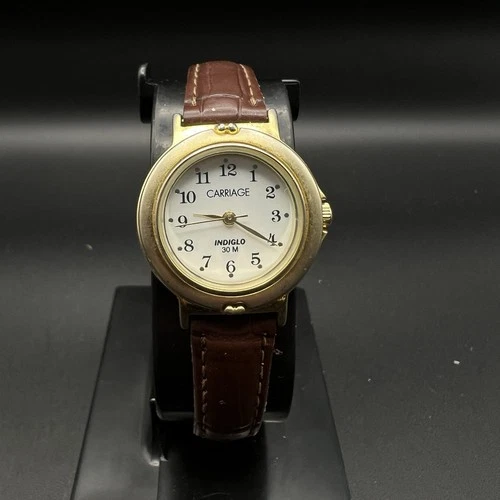 Vintage Carriage Timex Watch Women 26mm Gold Tone Indiglo Leather New Battery