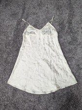Vintage Kathryn Floral Shiny Satin Slip Dress Chemise Lingerie Size Medium Ivory