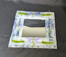 Vintage Faith Wickey Fused Glass Dragonfly Hanging Mirror And Jewelry Holder