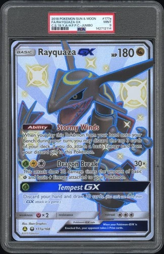 2018 POKEMON SUN & MOON CELESTIAL STORM JUMBO #177A FULL ART/RAYQUAZA GX PSA 9
