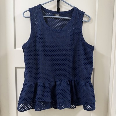 a.n.a. Women Blue Eyelet Lace Sleeveless Ruffled Hem Blouse XL