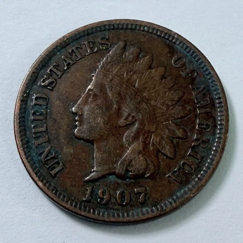 1907 Indian Head One Cent Penny Very Good Details #5701