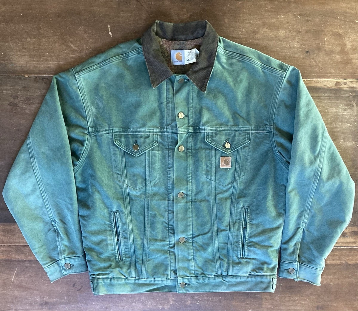 Vintage RARE Green Carhartt Blanket Lined Trucker Jacket JB1694