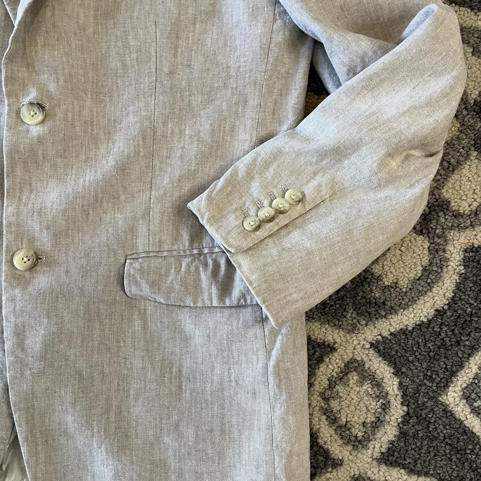 Perry Ellis 40R 亚麻棉混纺米色运动外套轻便夏季旅行 — 第 2/4 张图片