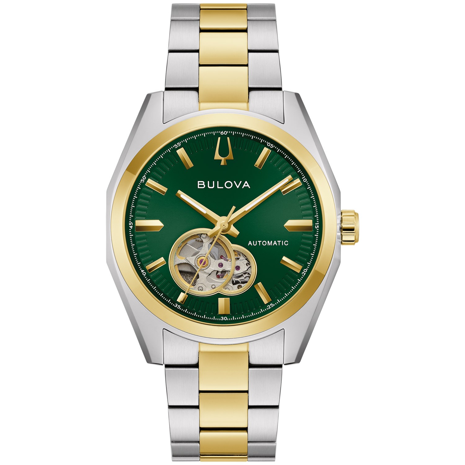Bulova Men’s Automatic Surveyor Open Heart Bicolor Green 98A338