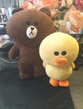LINE FRIENDS by GUND Bear Brown Plush 16" Tall - Embroidered And Duck Lot Of 2