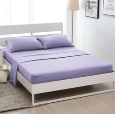 4-Piece Bed Sheet Set 1 Fitted Sheet 1 Flat Sheet 2 Pillowcases Queen Size Purpl