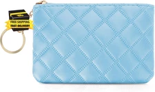 Small Coin Purse, Double Embossed Rhombus PU Zipper Coin Bag Portable Wallet Sho
