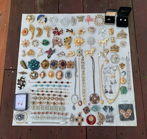 Vintage Costume Jewelry Lot 100 Pieces ALL WEARABLE Some Sterling Silver Estate