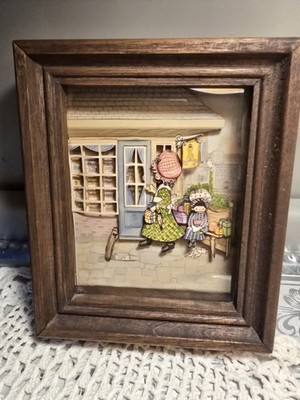 vintage 3D shadow box art Paper Tole Holly Hobby Themed Art
