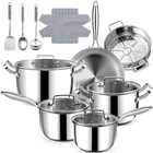 Fruikit Stainless Steel Cookware Set - 20 Pcs Pots And Pans Set 3-Ply Stainless