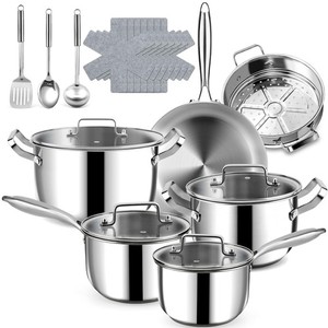 Ensemble de produits de cuisine en acier inoxydable Fruikit - 20 Ensemble de pots et de casseroles 3-Ply Inox