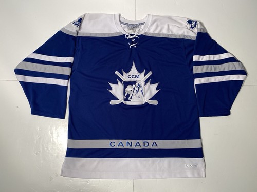 CCM Canada Hockey Jersey Men's Size Large Blue White Lace Up V-Neck Embroidered