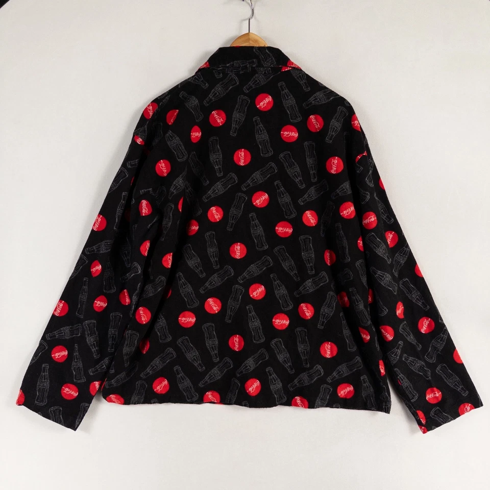 Pijama Coca Cola Top Camisa para Dormir Adulto XL Negro Rojo Franela Abotonada Foto 3 de 4
