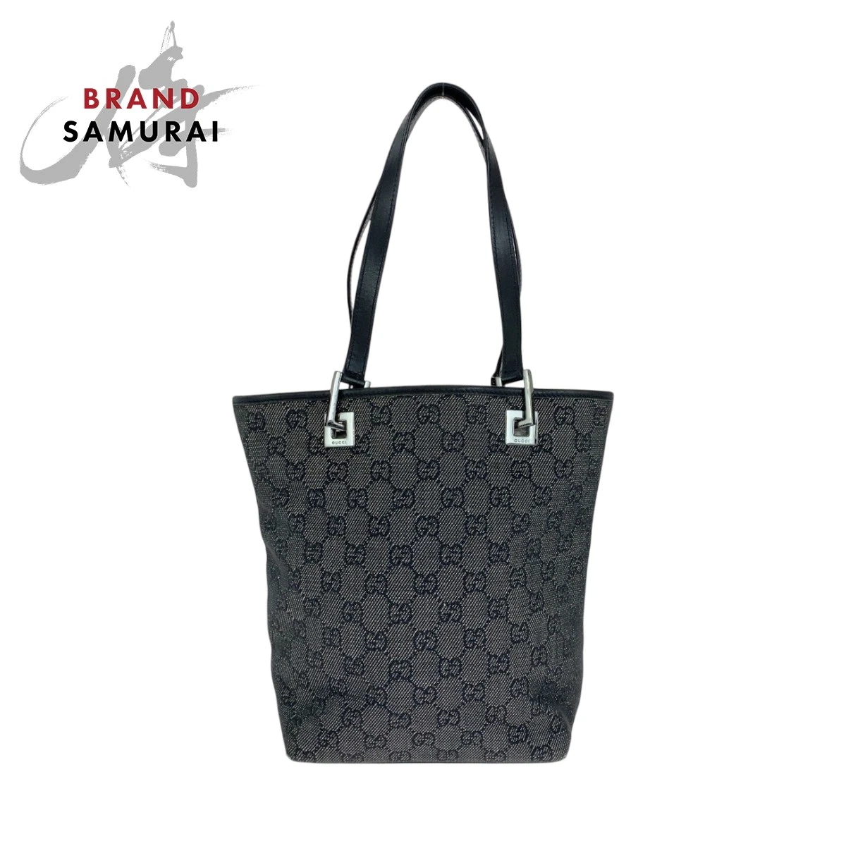 Sac fourre tout bandoulière GUCCI noir noir métal argenté garnitures GG toile 31244