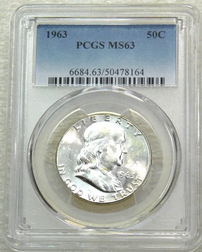 1963 P Franklin Half Dollar PCGS MS63 90% FBL Frosty White PQ New Holder #E278B