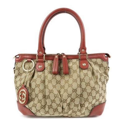 GUCCI Interlocking G GG Canvas Leather 2Way Bag Beige Red 247902 Auth Used F/S