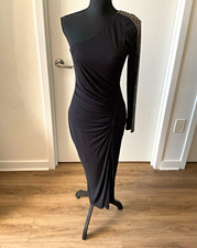 GUESS Black One Shoulder Long Sleeve Studded Sheath Midi Dress Party Sz 4