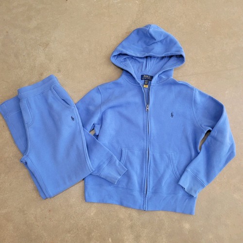 Set Polo Ralph Lauren Sweatshirt Youth Boy 10/12 M Full Zip Blue Hood & Jogger