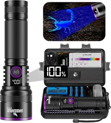 365nm UV Taschenlampe mit Filterlinse 30W Schwarzlicht 4 Kerne Wiederaufladbar Ultraviolett