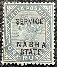 INDIA POSTAGE SERVICE NABHA STATE 1R STAMP SG019 SLATE 1889 LMM CAT.£80+