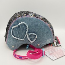 LittleMissMatched Girls Bike Helmet Denim Heart Flip Sequins Ages 8 Denim
