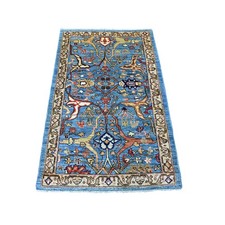 3'x4'7" Blue Peshawar with Bijar Garus Design Hand Knotted Soft Wool Rug 21456