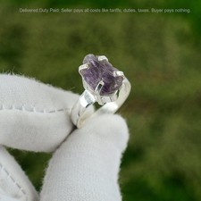 Christmas Deal Amethyst Rough Stone 925 Sterling Silver Stackable Ring US 6.75