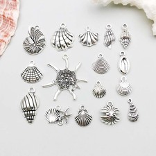 BULK 100Pcs Seashell Conch Charms DIY Jewelry Making Pendants Antique Silver