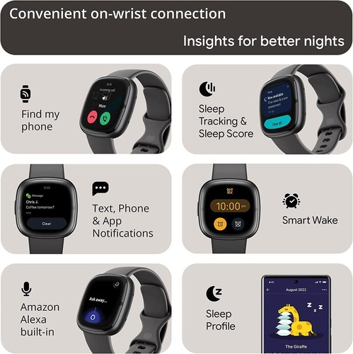 Fitbit Sense 2 Health and Fitness Smartwatch, One Size - Grey/Graphite -...
